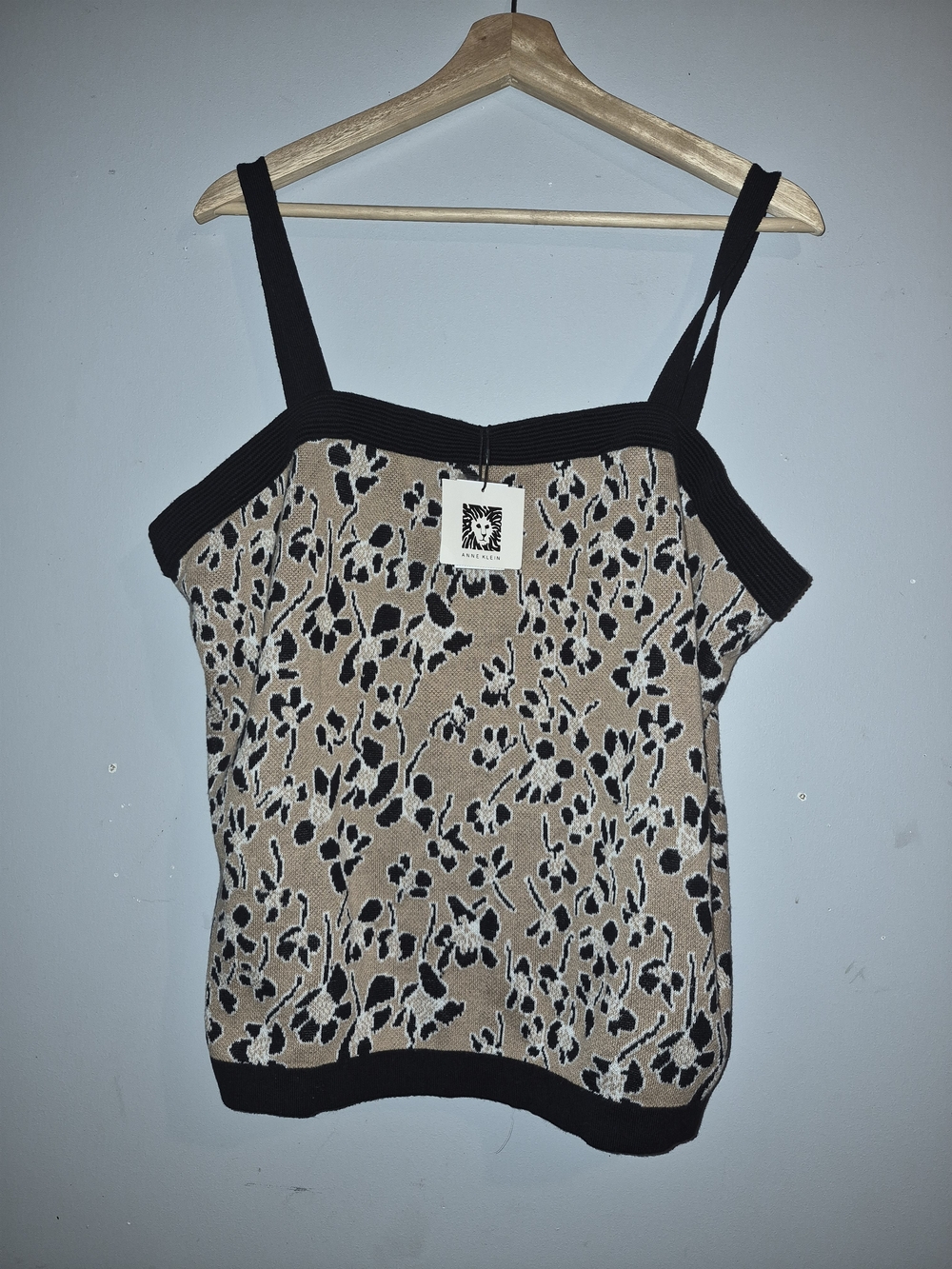 Anne Klein Beige and Black Floral Knit Cami